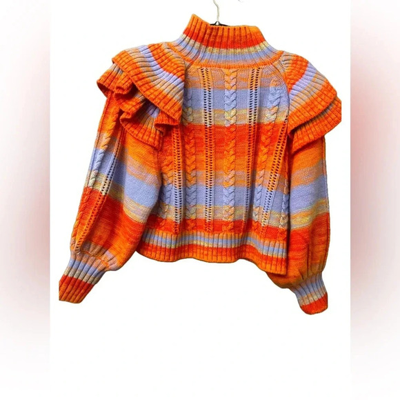 SOMETHING NAVY MULTI COLOR RUFFLE MOCK NECK SWEATER SIZE XS - Picture 2 of 9